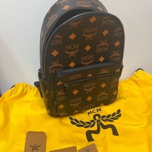 MCM Brown Cognac Logo Monogram Backpack